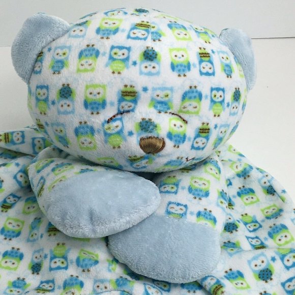 Baby Ganz Sleepy Time Bear Lovey Security Blanket Owl Green Blue Brown White - Picture 3 of 12